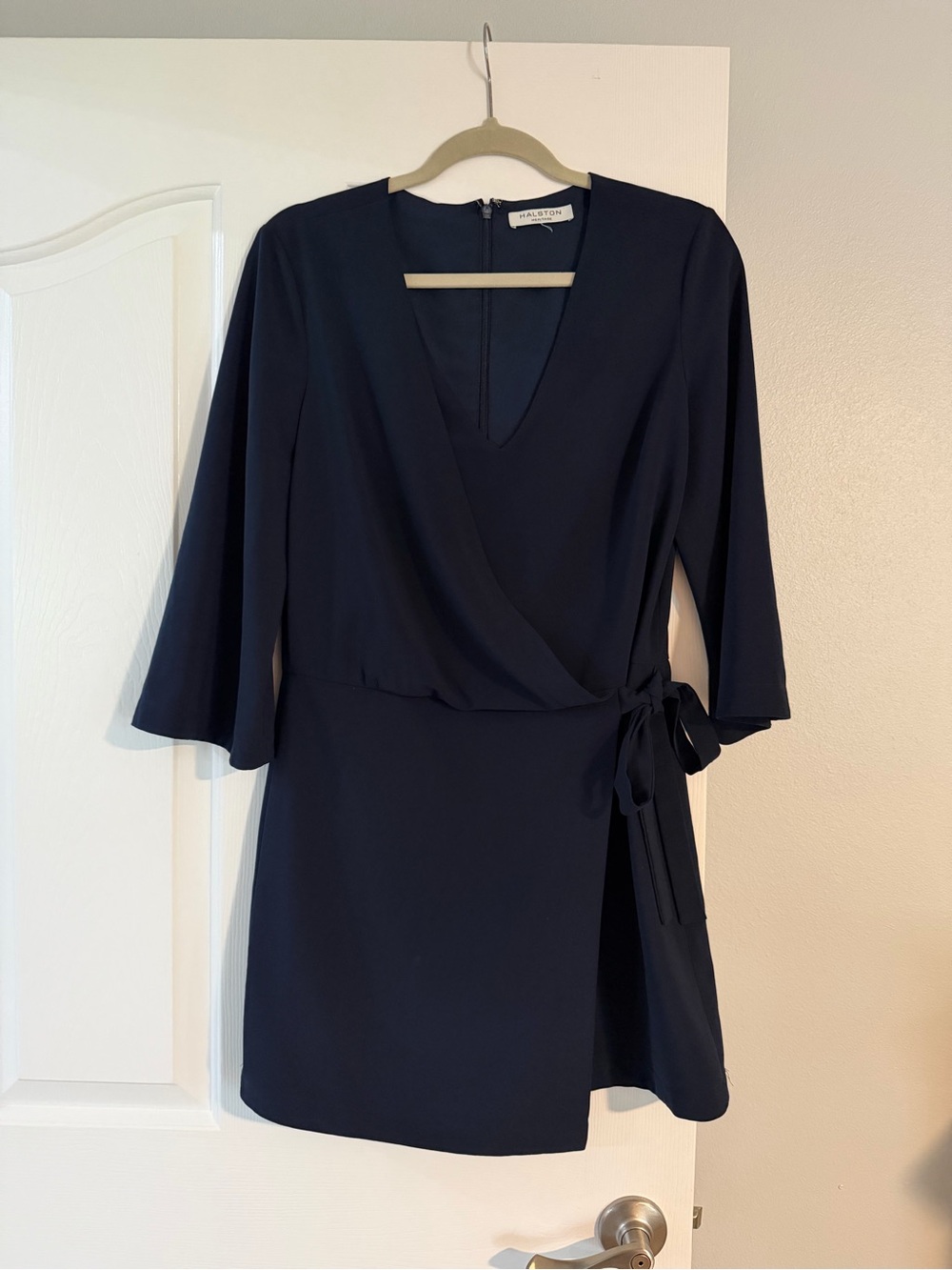 Halston Heritage Navy Wrap Mini Dress with Tie Waist